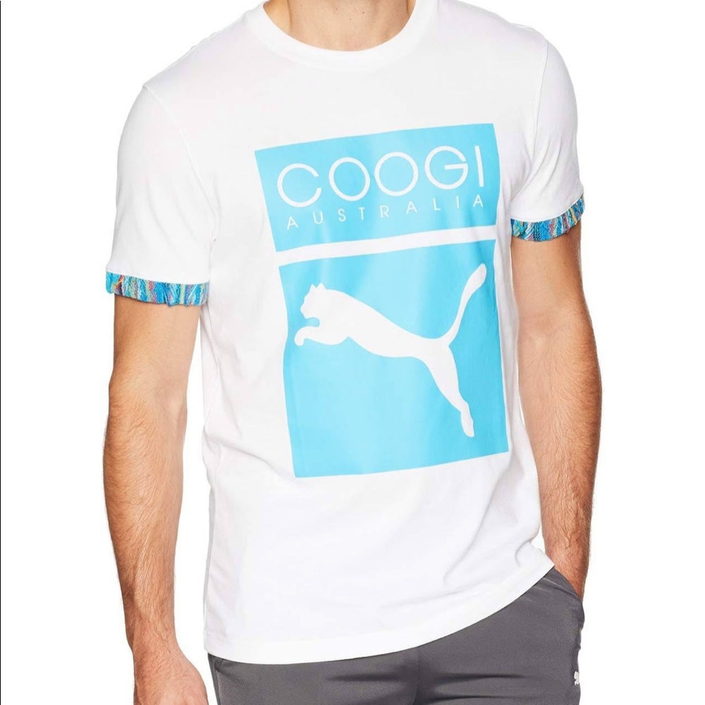 COOGI White Short Sleeve Tee with Light Blue Logo